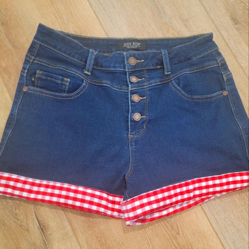 Judy Blue Gingham print cuff shorts
